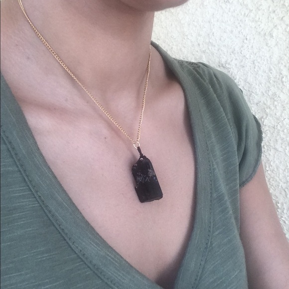 Jewelry - Black Tourmaline Gold Plated Necklace
